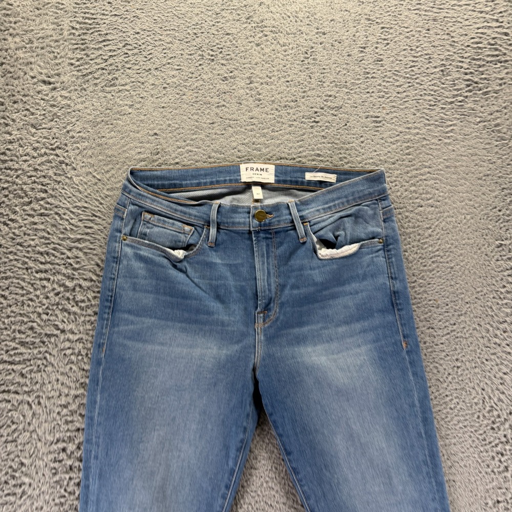 Frame Jeans Womens 32x29 Blue Cotton Denim Skinny Faded Raw-Hem Stretch USA - Picture 2 of 10